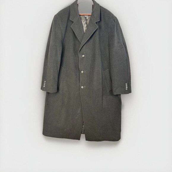 Vintage Bill Blass Wool Overcoat Mens 50 R Black Lined Long Trench Coat Jacket
